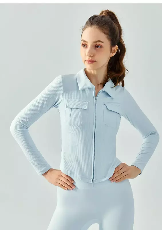 Lapel Slim Yoga Jacket Female Slim Double Zipper Yoga Clothes Long Sleeve Running Breathable Quick-drying Fitness Jacket