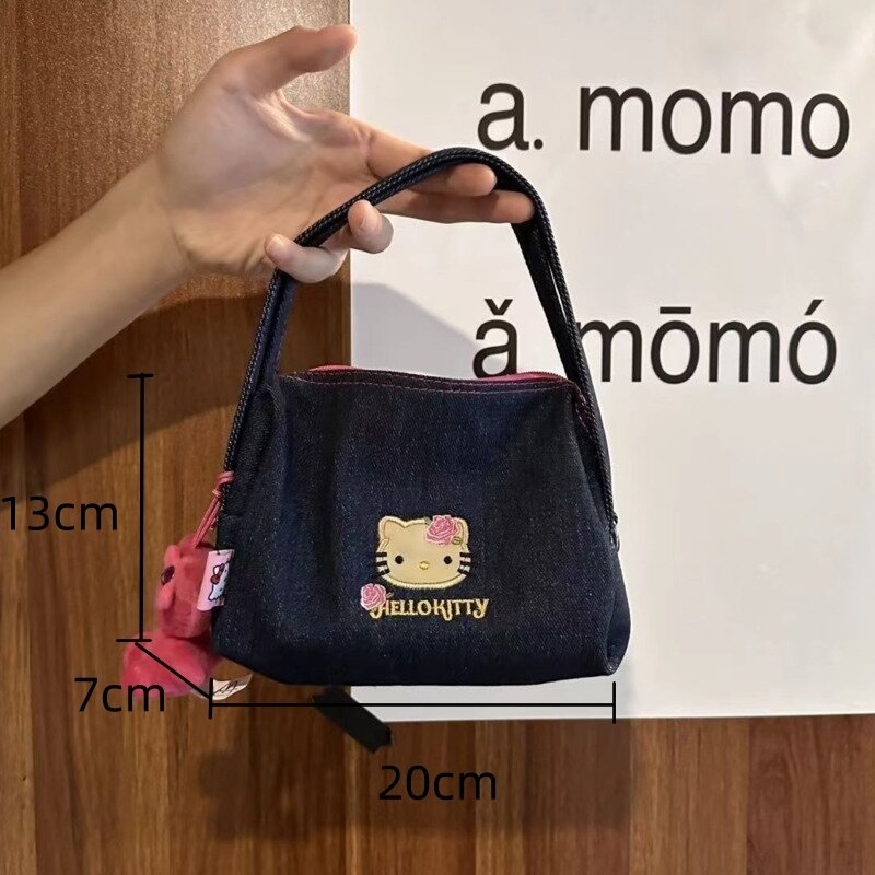 Женская джинсовая сумка с вышивкой Sanrio, Hello Kitty Y2k, винтажные синие маленькие сумочки в стиле Харадзюку, милые вместительные сумки на молнии для женщин, 2024