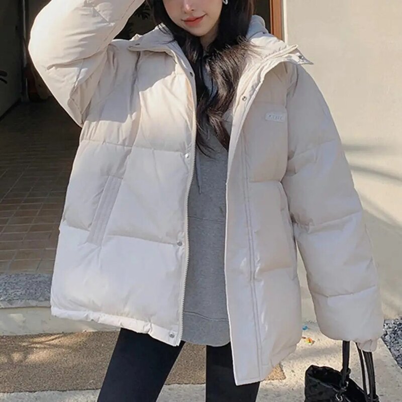 WomanCute-Parkas bordadas para mujer, abrigo grueso y cálido, chaqueta holgada de moda coreana, diseño de doble cara, ropa de estudiante rosa, Invierno