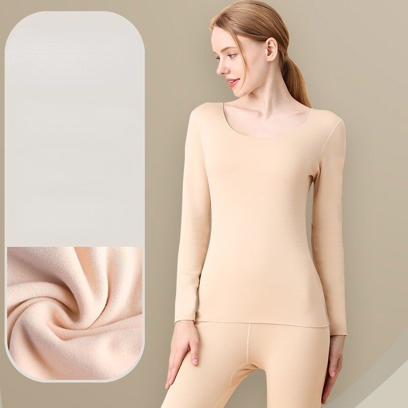 2023 New De Rong Non-marking Thermal Underwear Women's Autumn Clothes Autumn Pants Set Round Collar Plushing Thick Undershirt