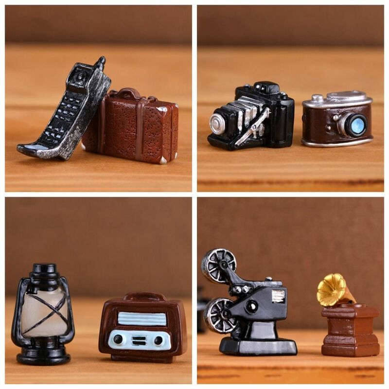 Miniatura Boneca Casas Figura, Estatueta Retro Nostálgica, Mini Retro Camera Miniaturas Modelo, Resina Dollhouse Ornamentos