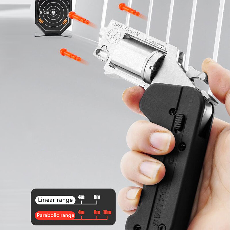 Pistol Model logam roda kiri logam paduan, saklar hantu dapat dilipat, mainan simulasi lipat, pistol peluru lembut dengan peluru plastik