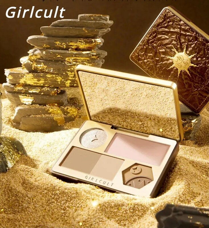 Girlcult سلسلة حفريات الذهب وجه لوحة متكاملة ، اللؤلؤ ، غير لامع ، يبرز ، أحمر الخدود ، سطع ، كفاف ، ماكياج