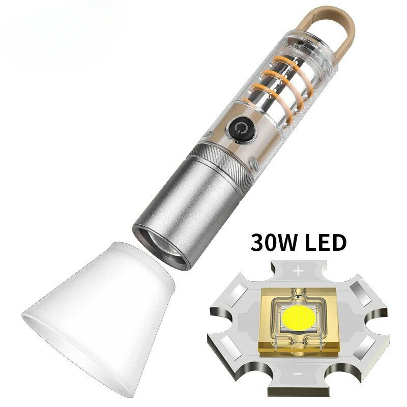 Branco laser forte luz lanterna, acampamento ao ar livre, gancho multifuncional, LED atmosfera, P50, novo
