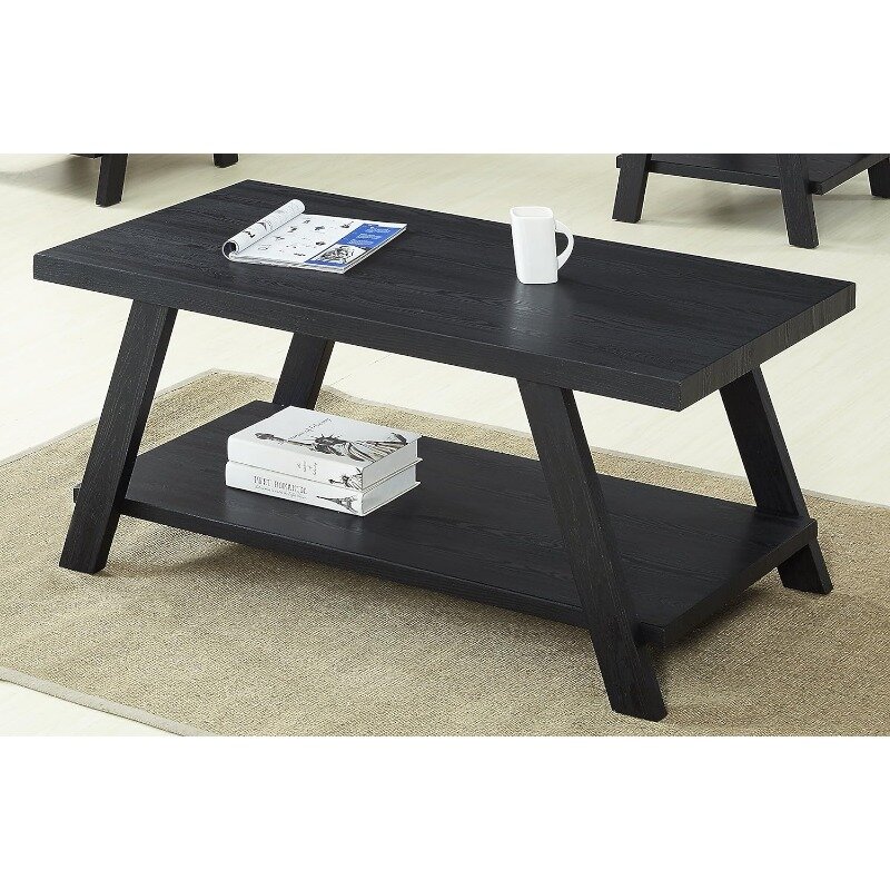 Athens Contemporary Wood Shelf Coffee Table, Weathered Walnut