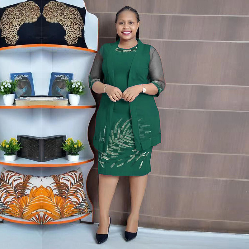 Комплект из 2 предметов, африканские платья для женщин, облегающее пикантное платье-Русалка Макси, элегантные свадебные платья с пальто, наряды Анкары, халат 2024