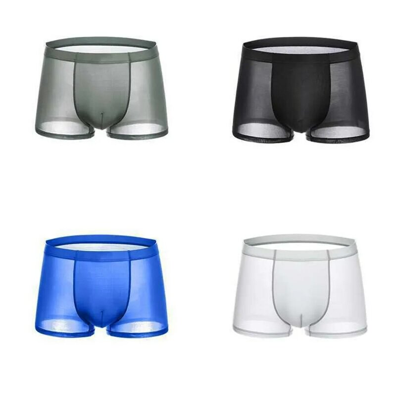 Men Sexy Boxer Briefs Thin Transparent Underwear Breathable Shorts See Through Trunks Underpants Erotic Lingerie Outfit Knickers