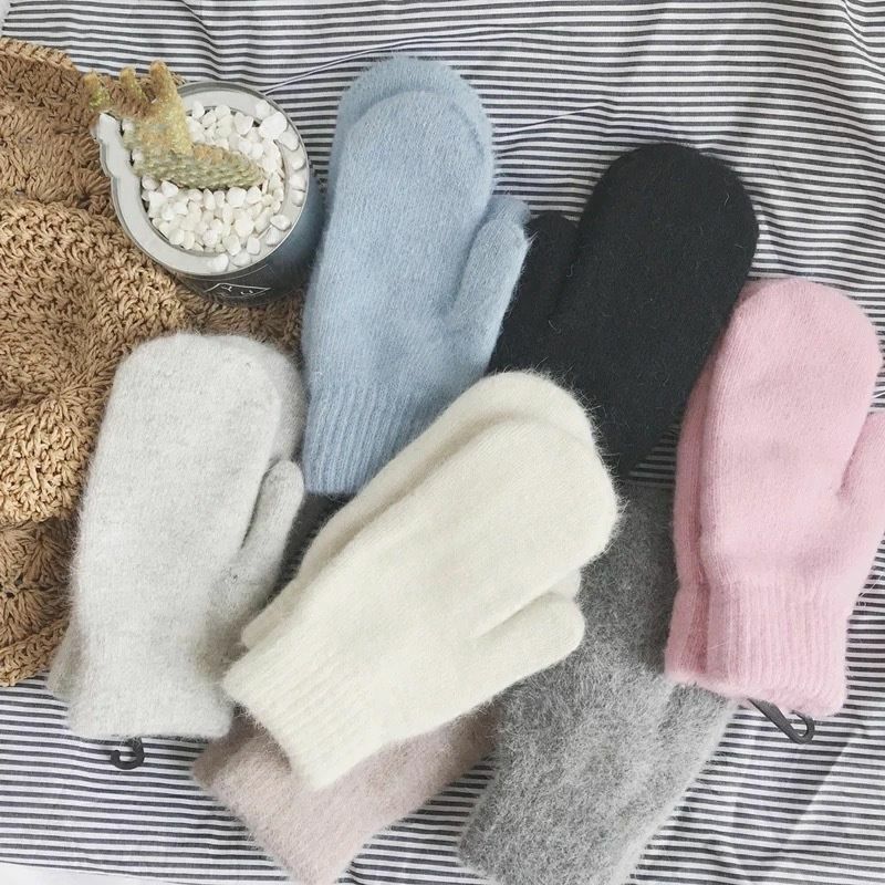 1pair Women Winter Keep Warm Plush Gloves Elasticity Soft Full Fingers Mittens Imitation Rabbit Fur Knitted Girls Fashion Gloves