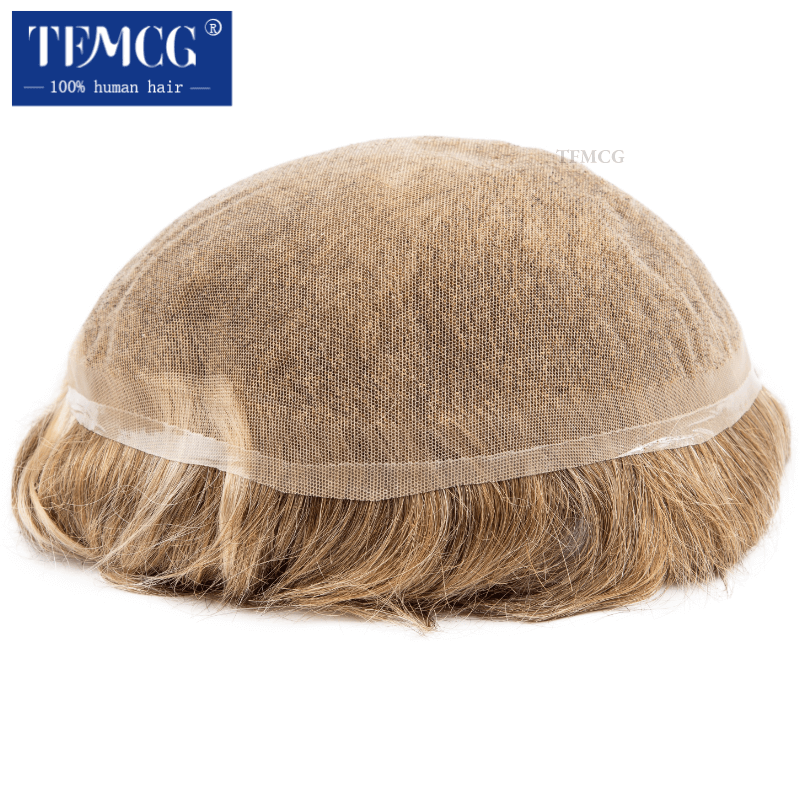 Tupecik dla mężczyzn pełna koronkowa 100% naturalna tupecik z ludzkich włosów męska peruka oddychająca męska proteza System wymiany peruki dla mężczyzn
