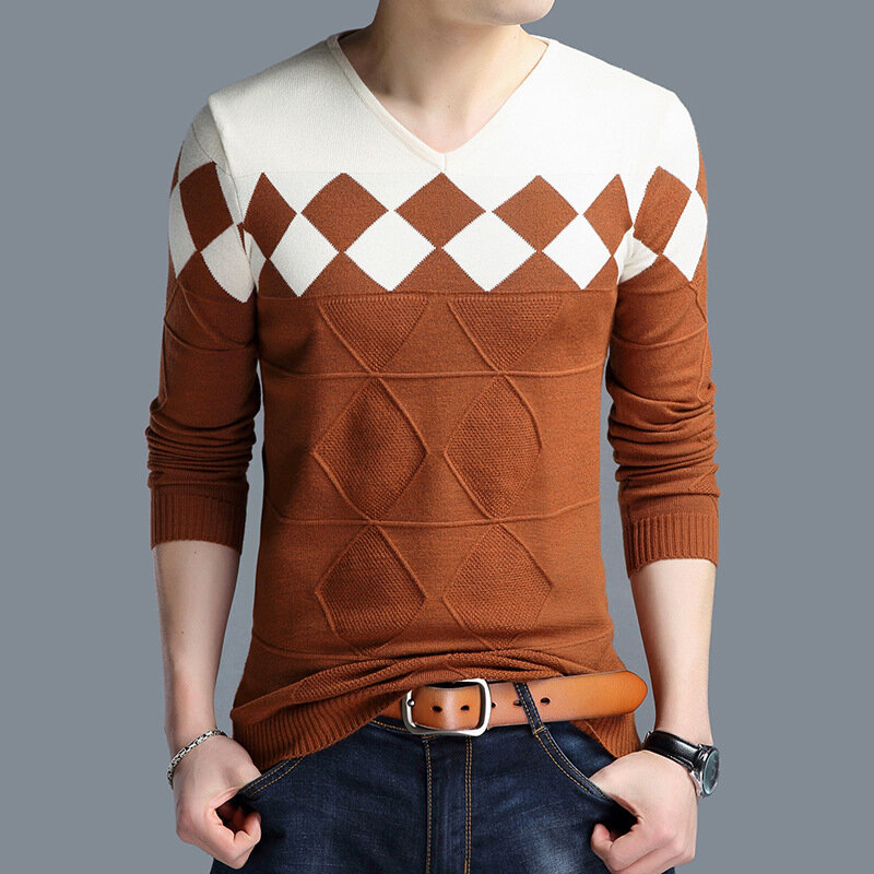 Zoeqo suéter masculino de inverno, slim fit, novo suéter com gola v, casual, de lã, pulôver, malha com decote em v