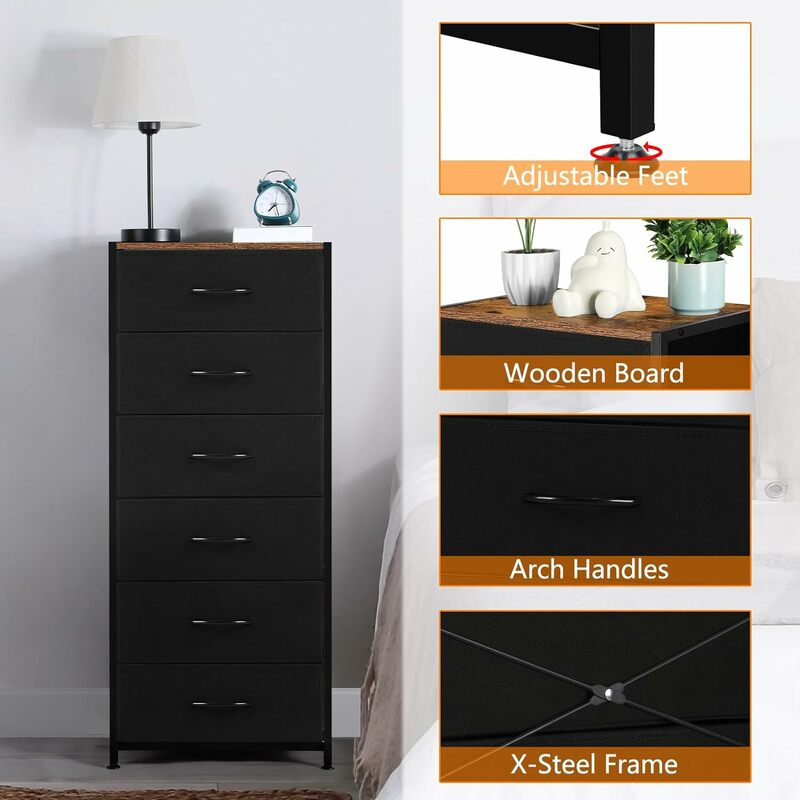 3/6 Drawers Dresser for Bedroom, Sturdy Steel Frame & Wood Top, Tall Dresser for Bedroom, Hallway, Closet, Living Room