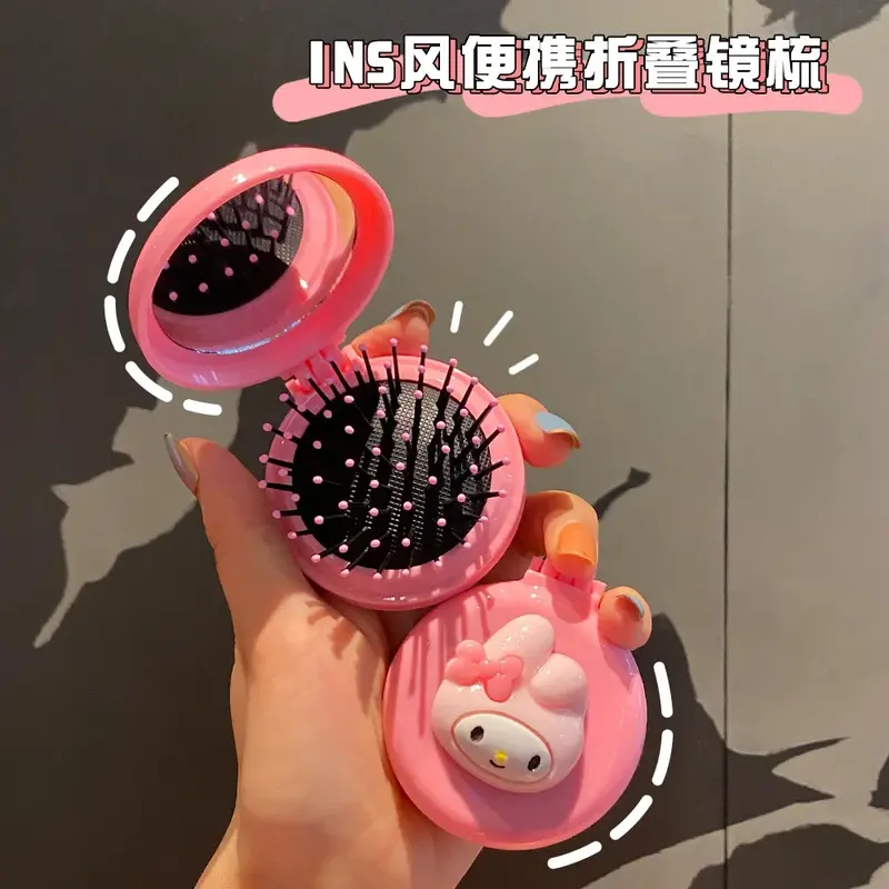 Hellokitty Make-Up Spiegel Sanrio Accessoires Y 2K Anime Mijn Melodie Kuromi Opvouwbare Lucht Draagbare Kam Mirrorr Dragen Cadeau