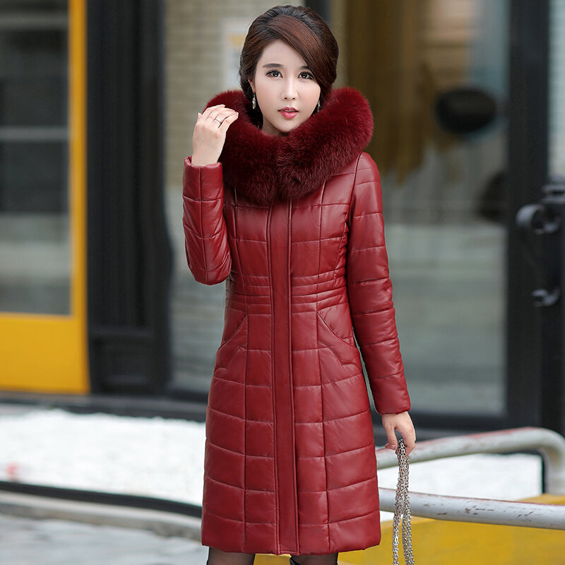 L-8XL-abrigo largo de piel de oveja para mujer, abrigo grueso y cálido con cuello de piel, chaqueta con capucha, prendas de vestir exteriores, invierno, 2021