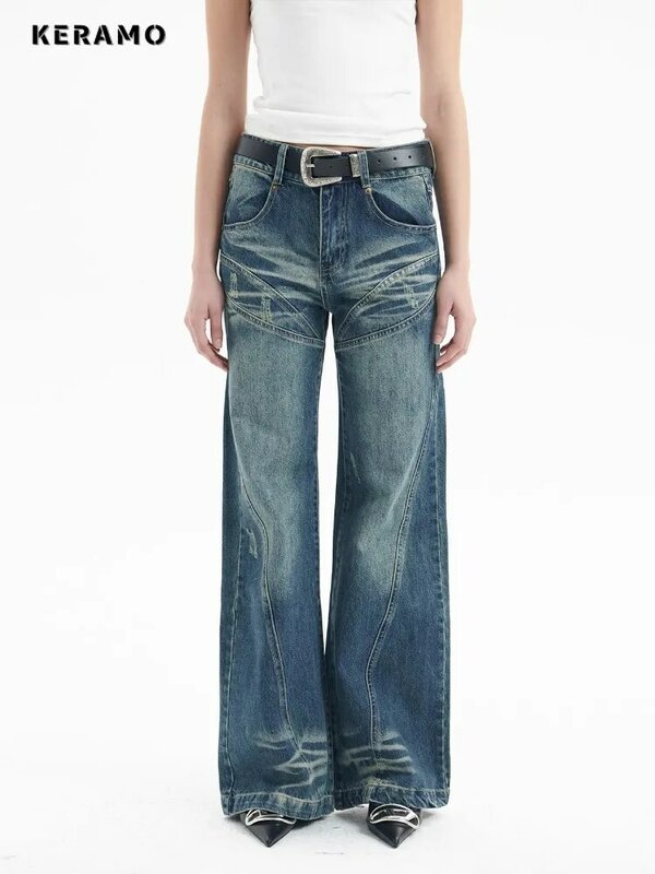 Calça jeans larga Y2K feminina, calça jeans larga, casual vintage, rua alta, cintura alta, jeans reto retrô, moda feminina, anos 2000