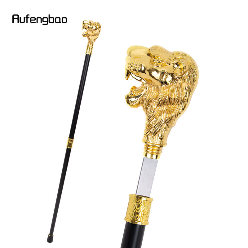 Testa di leone d'oro con baffi bastone da passeggio con piastra nascosta autodifesa piatto di canna di moda Cosplay Crosier Stick 93cm