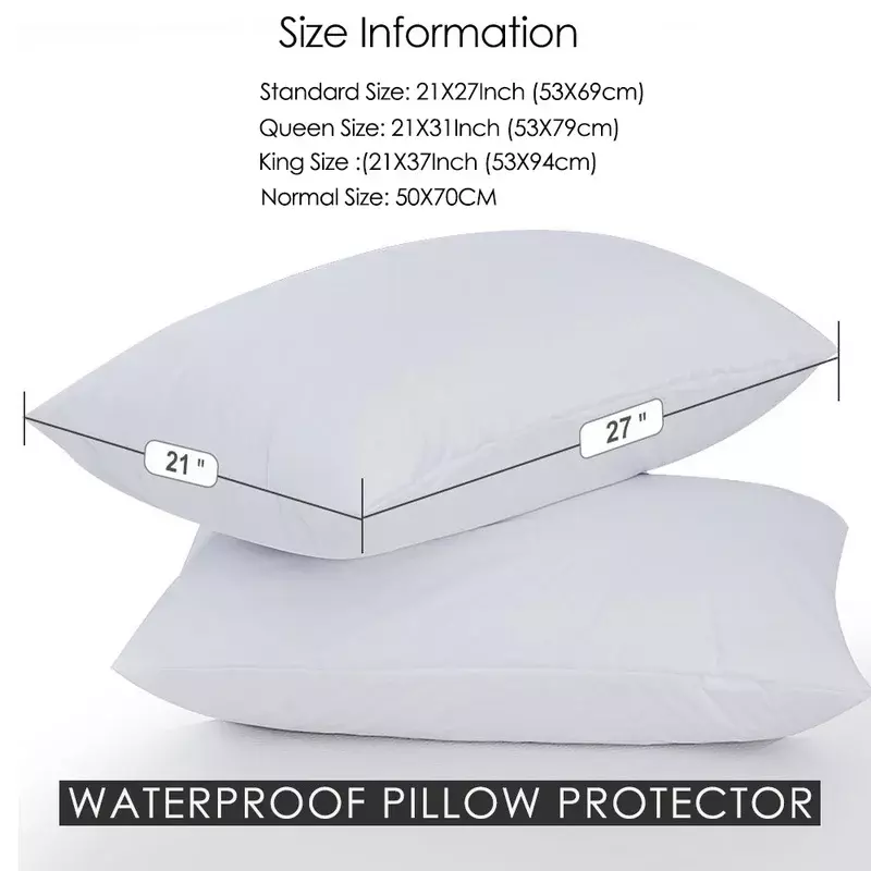Branco impermeável Pillow Cover, Anti Acaros Bed Bug Proof Pillow Case, Zipper, Alergia, 50x70cm, 1Pc