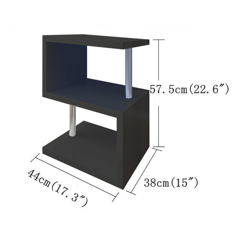 Tavolino da caffè moderno lucido a forma di S con luce a LED 3 livelli tavolino laterale per divano US bianco/nero