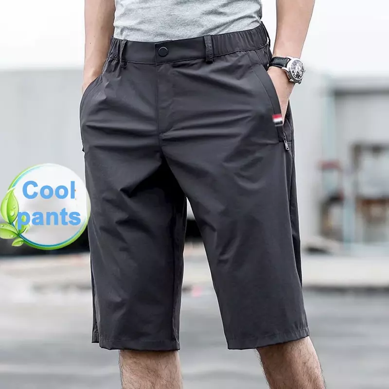 Celana panjang sutra lurus untuk pria, celana panjang ramping elastis cepat kering tembus udara ukuran Plus Szie 8XL, celana sutra es elastis musim panas untuk pria
