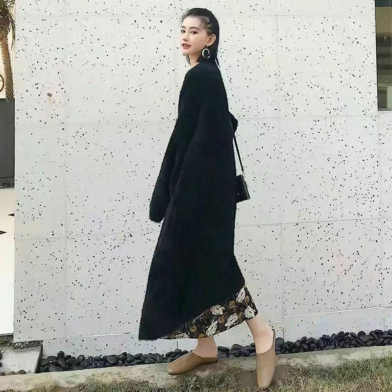 Cárdigan largo blanco para mujer, ropa de punto esponjosa de manga larga, suéter de Cachemira, abrigo de estilo coreano, cálido, vintage, 2024