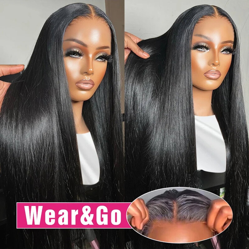 Wear Go Glueless Wig Bone Straight 13x6 HD Lace Front Wigs Human Hair Pre Plucked Glueless Lace Frontal Wigs Natural Black Color