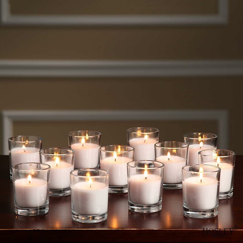 Paquete de 240 velas votivas rellenas de vidrio transparente sin perfume, marfil Vela de cera vertida a mano, regalos ideales para aromaterapia, Spa, bodas
