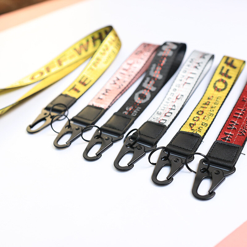 Creative Off Sports Keychain Fashionable Yellow Canvas Embroidered English Letters Phone Camera Luggage Accessories Keychain