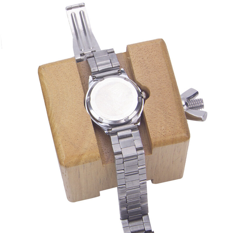 Supporto per cassa dell'orologio in legno morsa per blocco morsetto fisso cinturino per orologio riparazione dell'orologio strumento per il cambio della batteria per orologiaio