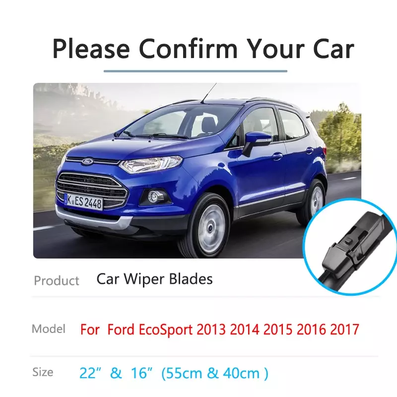 Untuk Ford EcoSport 2013 2014 2015 2016 2017 Kit pisau Wiper depan belakang pemotong jendela tanpa bingkai karet Aksesori Mobil