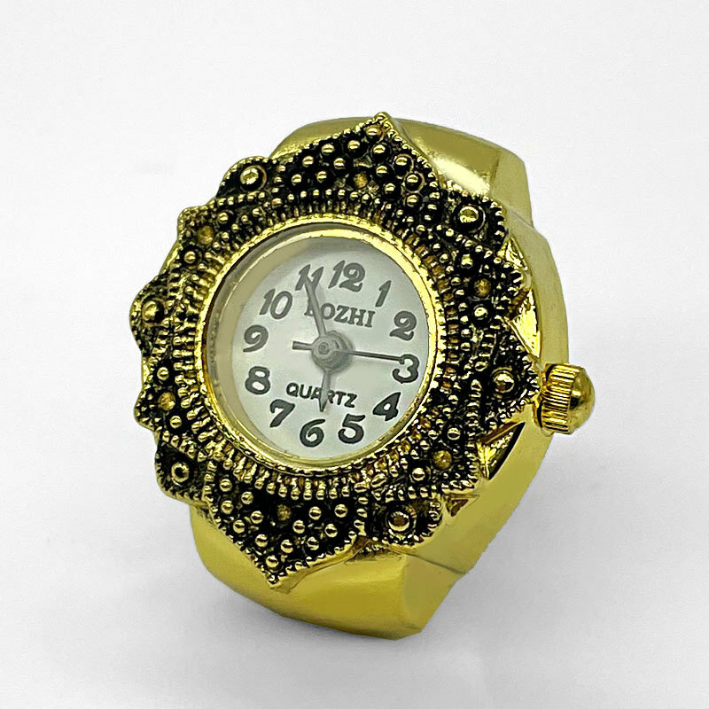 Reloj de cuarzo de dedo para mujer, Mini banda elástica pequeña, relojes de aleación, anillos femeninos, joyería, reloj, Vintag, flor, anillo de reloj de cuarzo rosa
