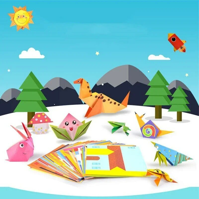 Puzle de papel de Origami para niños, libro con patrón de animales en 3D, juguete plegable, hecho a mano, para guardería, manualidades, 54 piezas