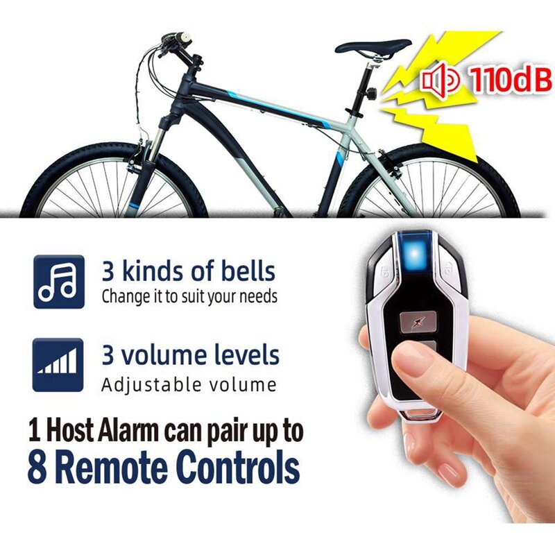 Alarm sepeda, tabir surya dan tahan hujan nirkabel, Alarm pengisian daya USB sensitif dan responsif Anti Maling