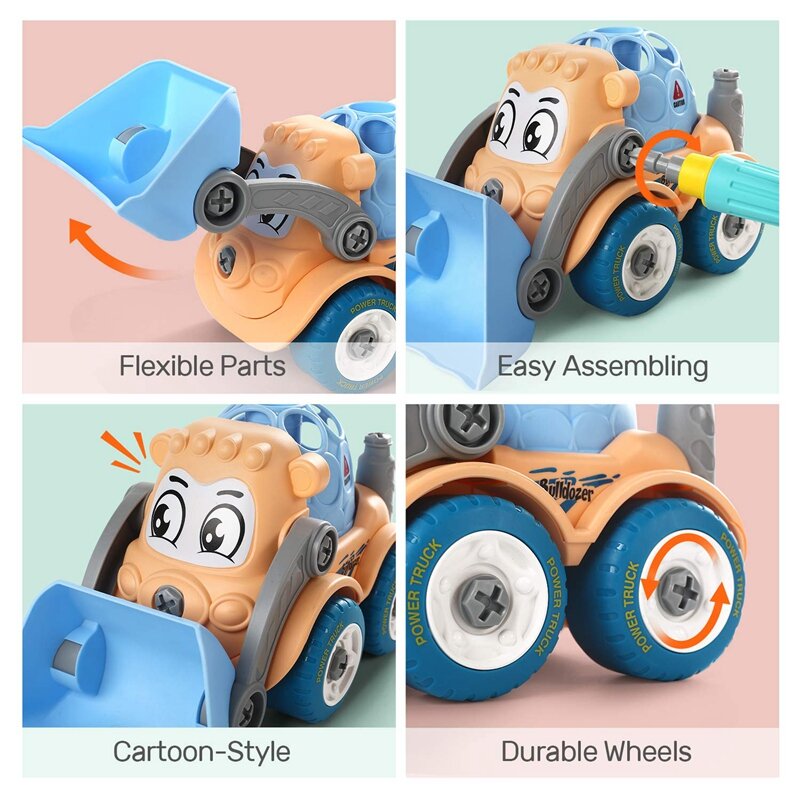 Fbil-ambil mainan truk konstruksi, kendaraan kartun kendaraan konstruksi batang mainan DIY pembelajaran teknik pendidikan Set