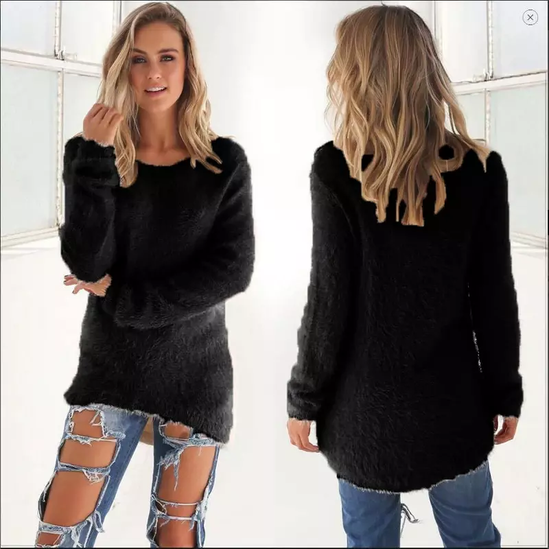 Women Sweater Warm Solid Color O Neck Loose Cotton Knitted Pullover Long Sweater Casual Oversize Blouse Ladies Hipster Clothing