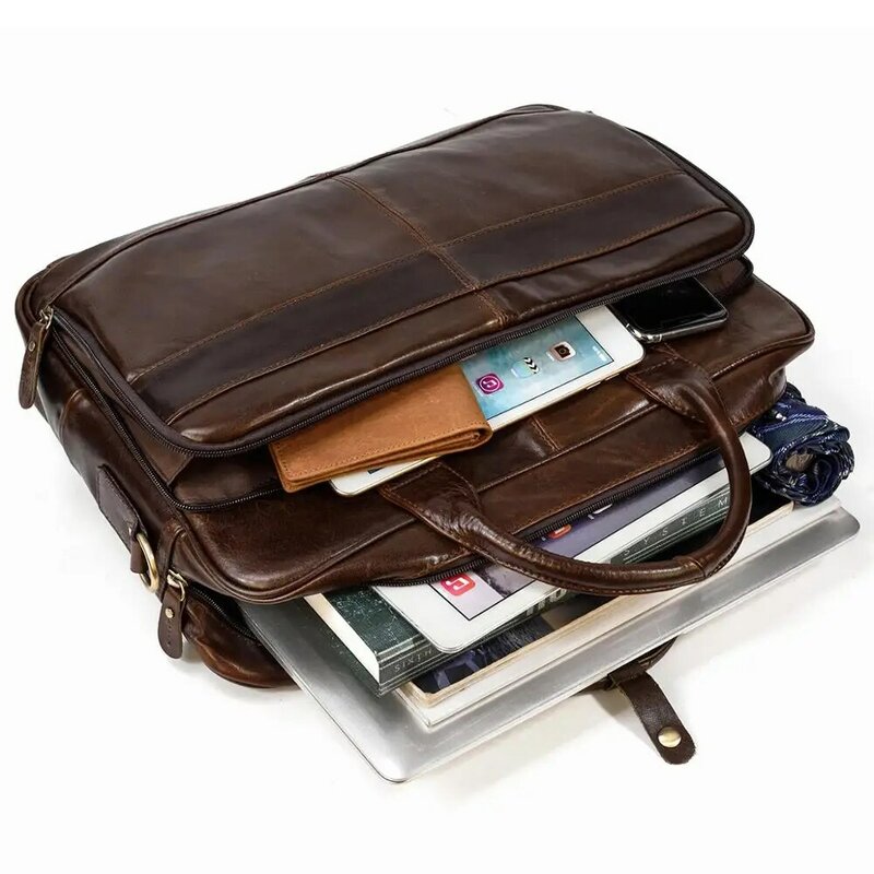 حقيبة جلدية أصلية للرجال ، حقيبة كتف للرجال ، حقيبة لابتوب للعمل ، حقيبة كمبيوتر شخصي ، 14 بوصة ،