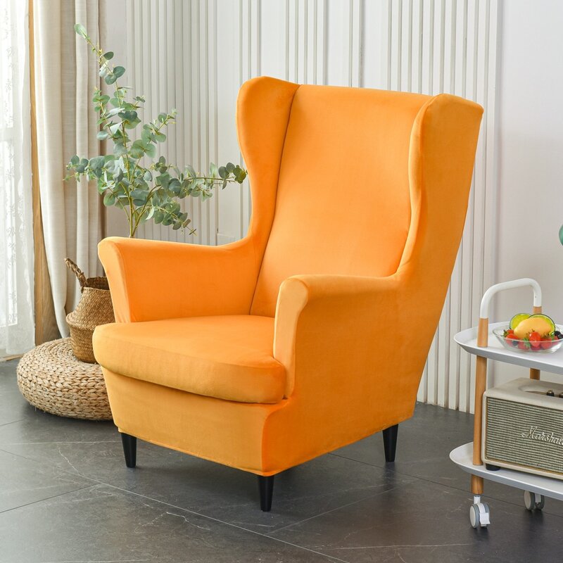 Capa de cadeira de veludo asa estiramento elastano poltrona cobre removível wingback funda silla relaxar capas de sofá com capa de almofada de assento