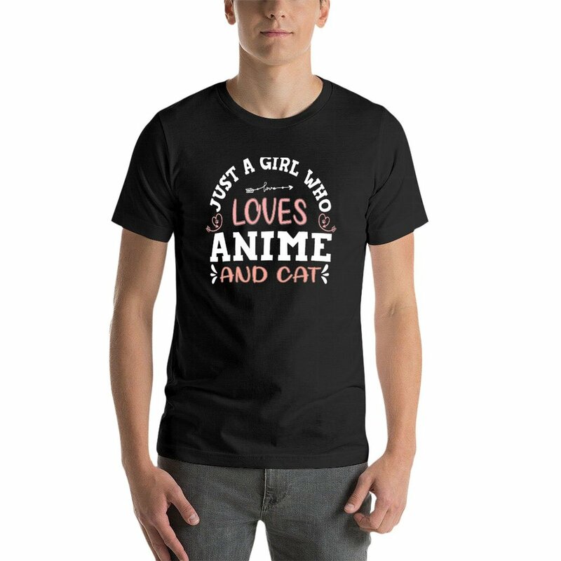 Just a Girl Who Loves Anime and Cat, regalo para amantes del anime y el gato, camiseta para niña, gráficos, ropa de moda coreana para hombres