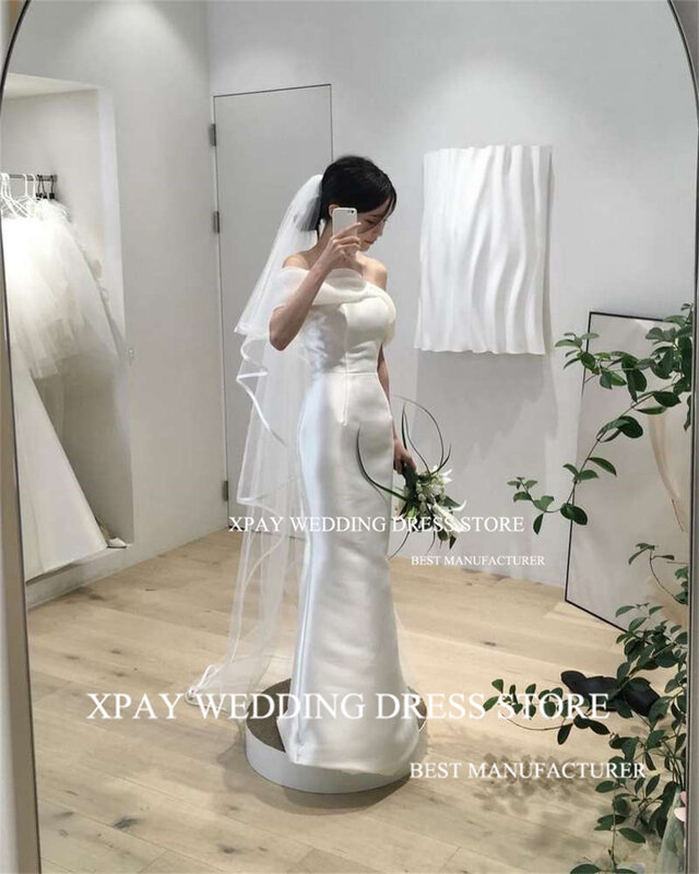 XPAY 오프 숄더 인어 웨딩 드레스, 오간자 프릴, 우아한 한국 신부 가운, 코르셋, 백리스, 맞춤 제작 신부 가운