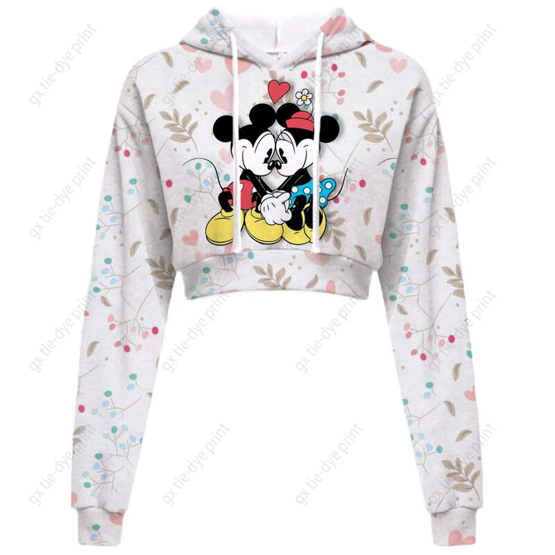 Modny Trend Disney Minnie Mickey nadruk z myszą z wytłoczonym krótkie topy z długim rękawem Super cienki krótki sweter damski Top Y2K