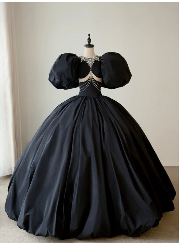 ソフトスカート2022新しい外国貿易ブラックバブルスリーブブライダルウェディングドレス宴会パフォーマンスドレスイブニングドレス
