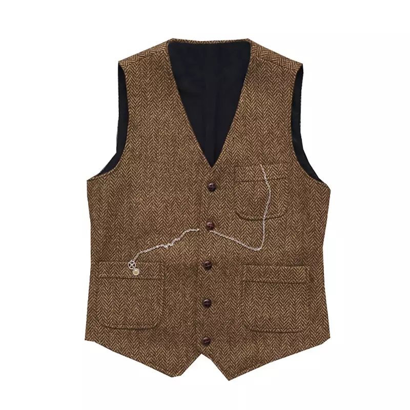 Traje Formal de lana con cuello en V para hombre, chaleco informal de Tweed de espiga verde, negocios formales, boda