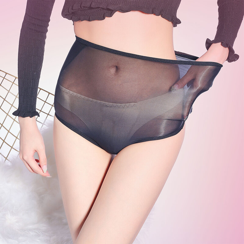 Frauen Öl glänzend glänzende Unterwäsche transparente Unterhose hohe Taille sexy Slips elastische Schlüpfer Damen G-String Tanga