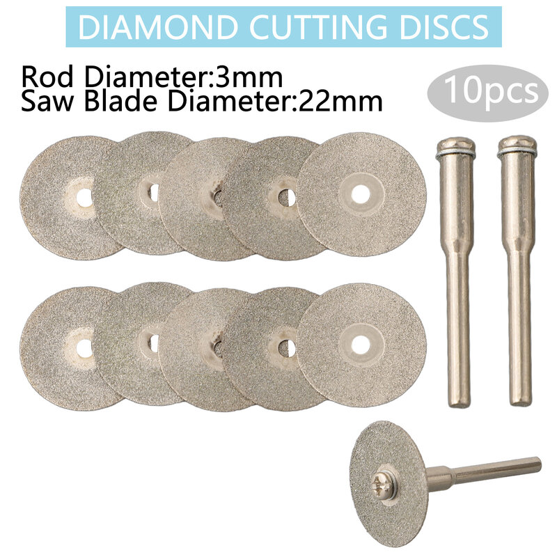 ミニダイヤモンドカッティングディスク、ソーブレードをカット、ドレメルドリルはロータリーツールに適合、22mm、0.5-0.6mm、10個