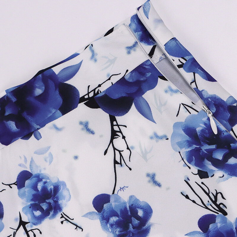 Suninbox-vestido elegante con estampado Floral para mujer, conjunto de 2 piezas, Top corto, Bodycon y Maxi vestido azul, verano 2023