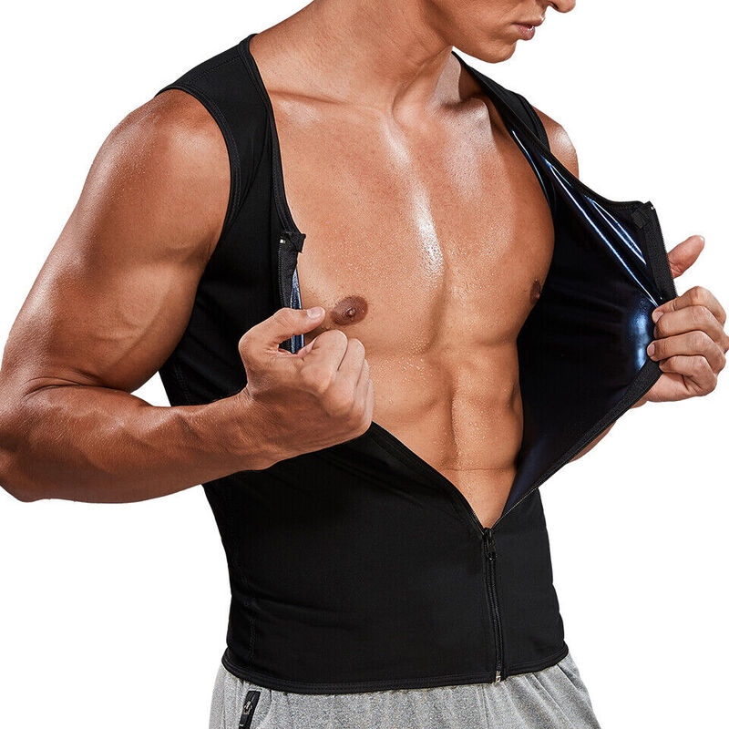 เสื้อกล้ามกระชับสัดส่วนสำหรับซาวน่าของผู้ชายเสื้อกล้ามออกกำลังกายฟิตเนสออกกำลังกายมีซิป