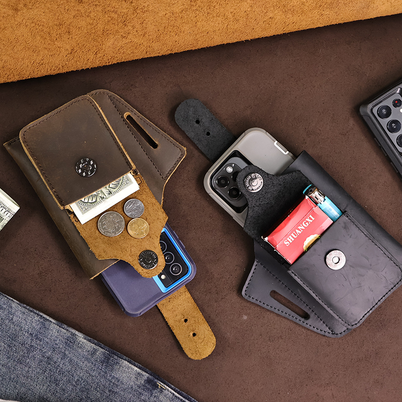 RIYAO Genuine Leather fanny pack For Men Waist Bag Vintage Cowhide Cell Phone Belt Holster Case Male Wallet Pocket Cigarette Bag
