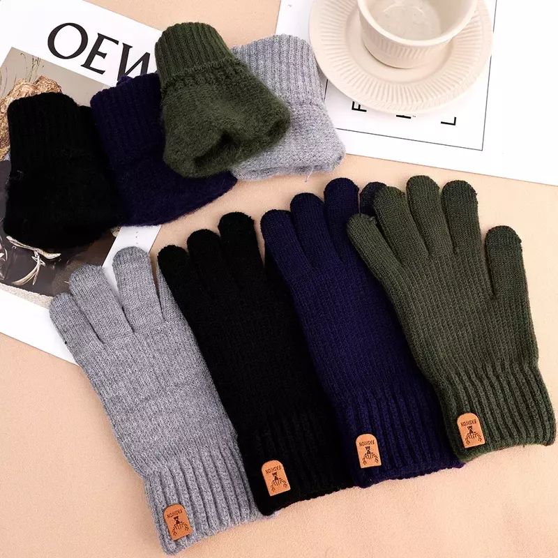 New Cashmere Gloves Winter Warm Five Finger Mittens Touchable Men Outdoors Skiing Cycling Motorcycle Cold-proof Fingering Glove
