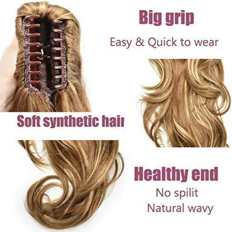Peruki syntetyczne kucyk kręcone włosy peruka dziewczyna naturalne sztuczne włókna odporne na ciepło 40CM ciało fala pazur przedłużanie włosów faliste dla kobiety