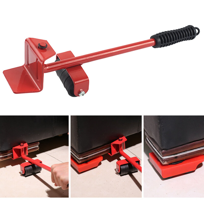 5 In 1 Moving Heavy Object Handling Tools Portable Furniture Lifter Transport Household Hand Set 4 Mover Roller + 1 Wheel Bar