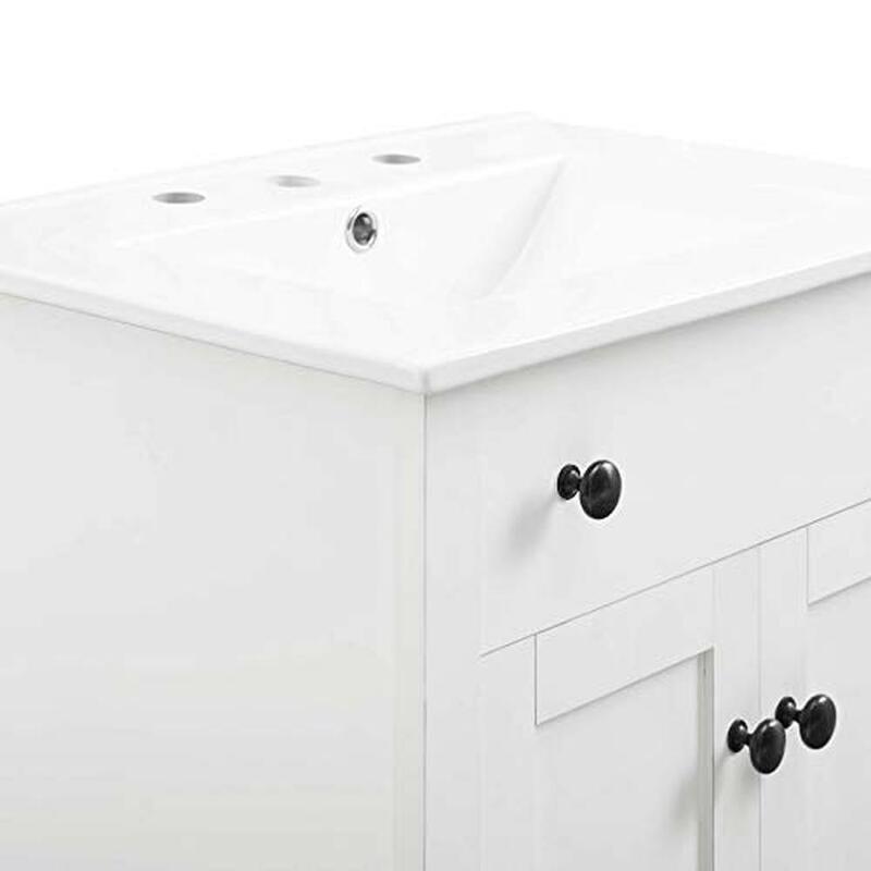 Lemari rias kamar mandi 24 "wastafel putih melengkung keramik baskom kayu MDF desain Modern rak penyimpanan pintu Dekat lembut terintegrasi