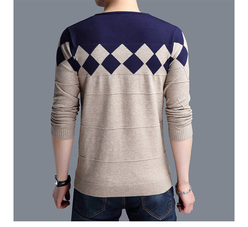 Suéter informal de lana de Cachemira para hombre, jerseys ajustados, suéteres de Argyle, ropa de otoño